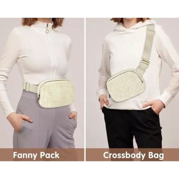 Wayland Sherpa Teddy Belt Bag Womens Fleece Crossbody Fanny Pack Ivory NWT - Picture 1 of 6